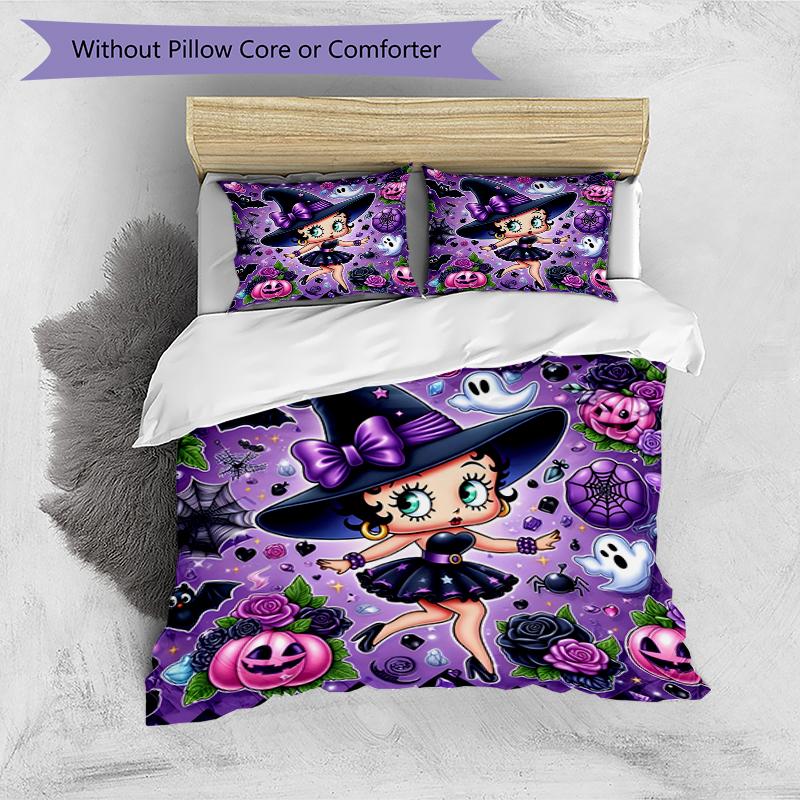 3pcs Duvet Cover Set (1*Duvet Cover + 2*Pillowcase, Without Core),Betty Boop Print Bedding Set, Bedroom Decor, All‑Season, Birthday Gift