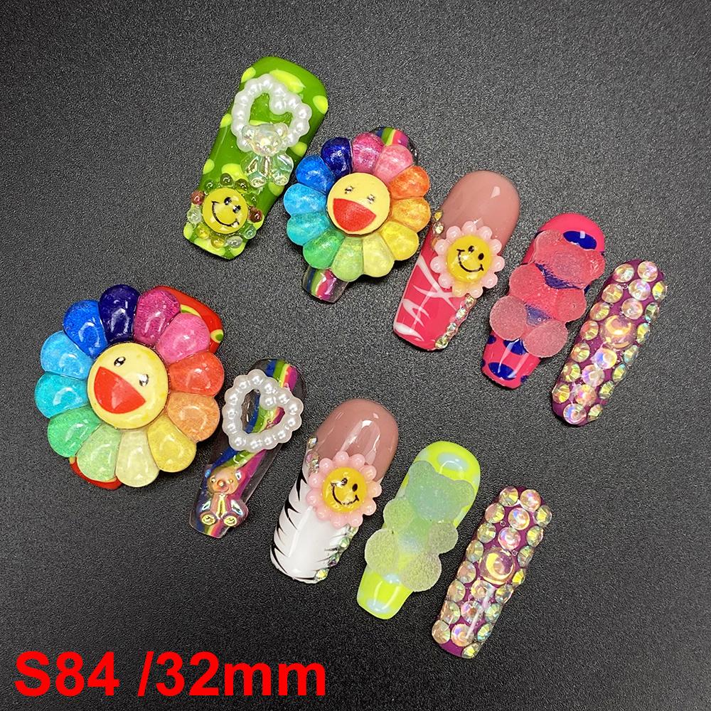 Glossy Hand Paint Thickness Acrylic Handmade Nail Sets 10PCS Multicolor Luxurious Gorgeous UV Gel Carved Artificial Manicure Art