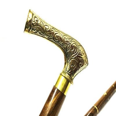 Men's Walking Stick Derby Canes and Wooden Walking Sticks for Men and Women 93.98 cm Brown Ebony Brass T Shape Handle In Natural Wood Golden Tone