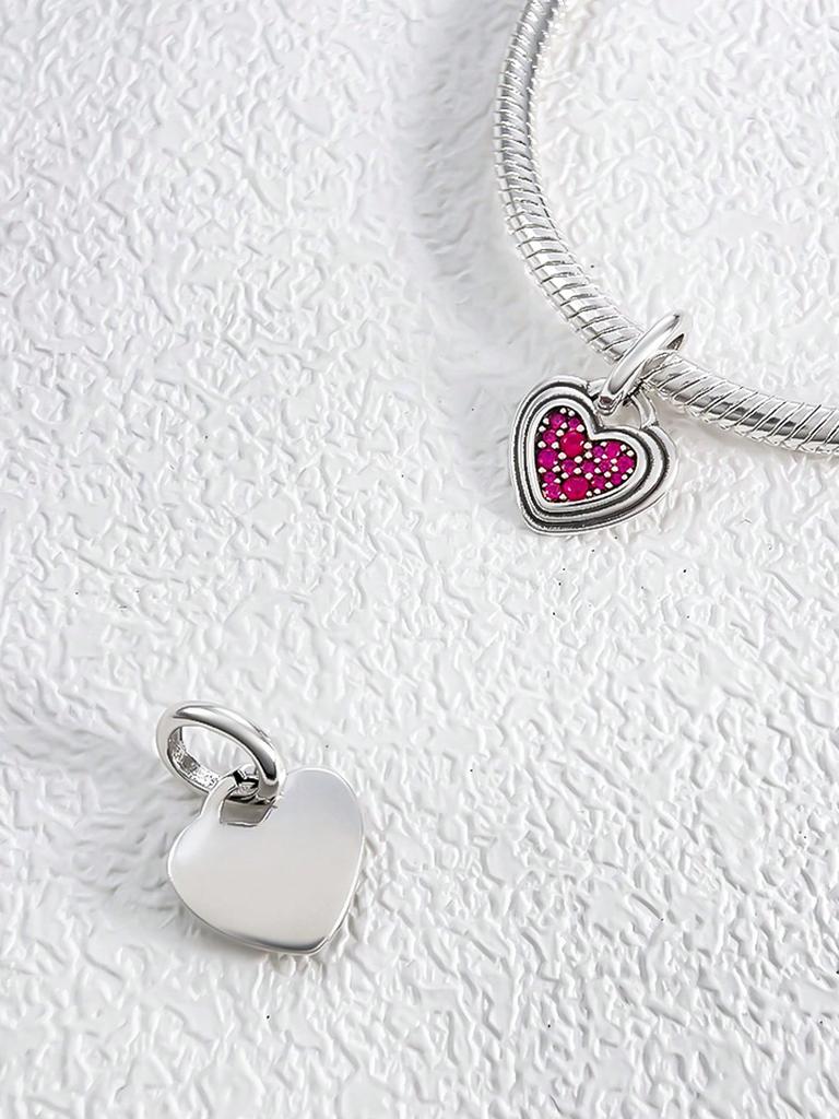 Copper Plated Original Charms Valentine'S Day Pink Heart Beads Fit Bracelet Women'S Jewelry Gift