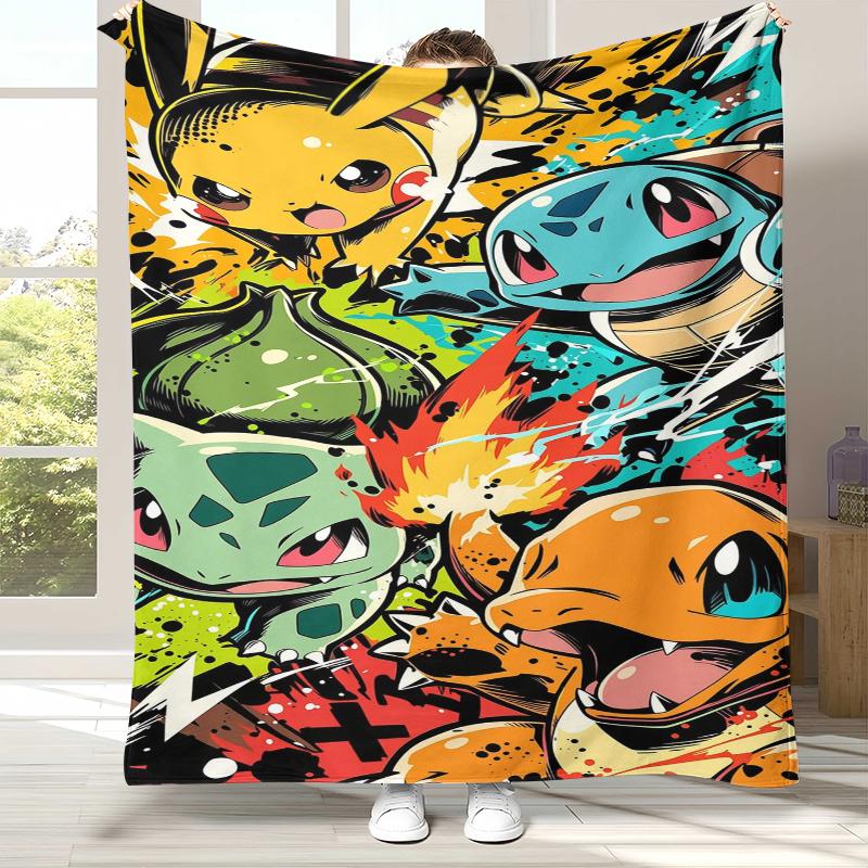Kawaii Pokemon Pikachu Cartoon Flannel Blanket,Ultra Soft Warm Plush Throw for Home Bedroom Bed Sofa Cover Office Camping Gift