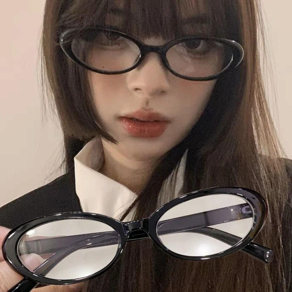 New  Oval Frame Glasses Retro Fashion Cat Eye Glasses Narrow Spectacles Plain Glasses Anti-Blue Light Eyewears