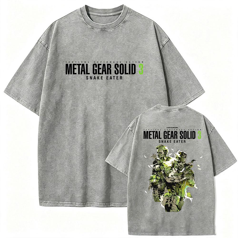 Hot Game Metal Gear Solid 3 Snake Eater Vintage Washed T Shirt Unisexs Loose Player Fans Fashion Short Sleeve Tshirts Streetwear
