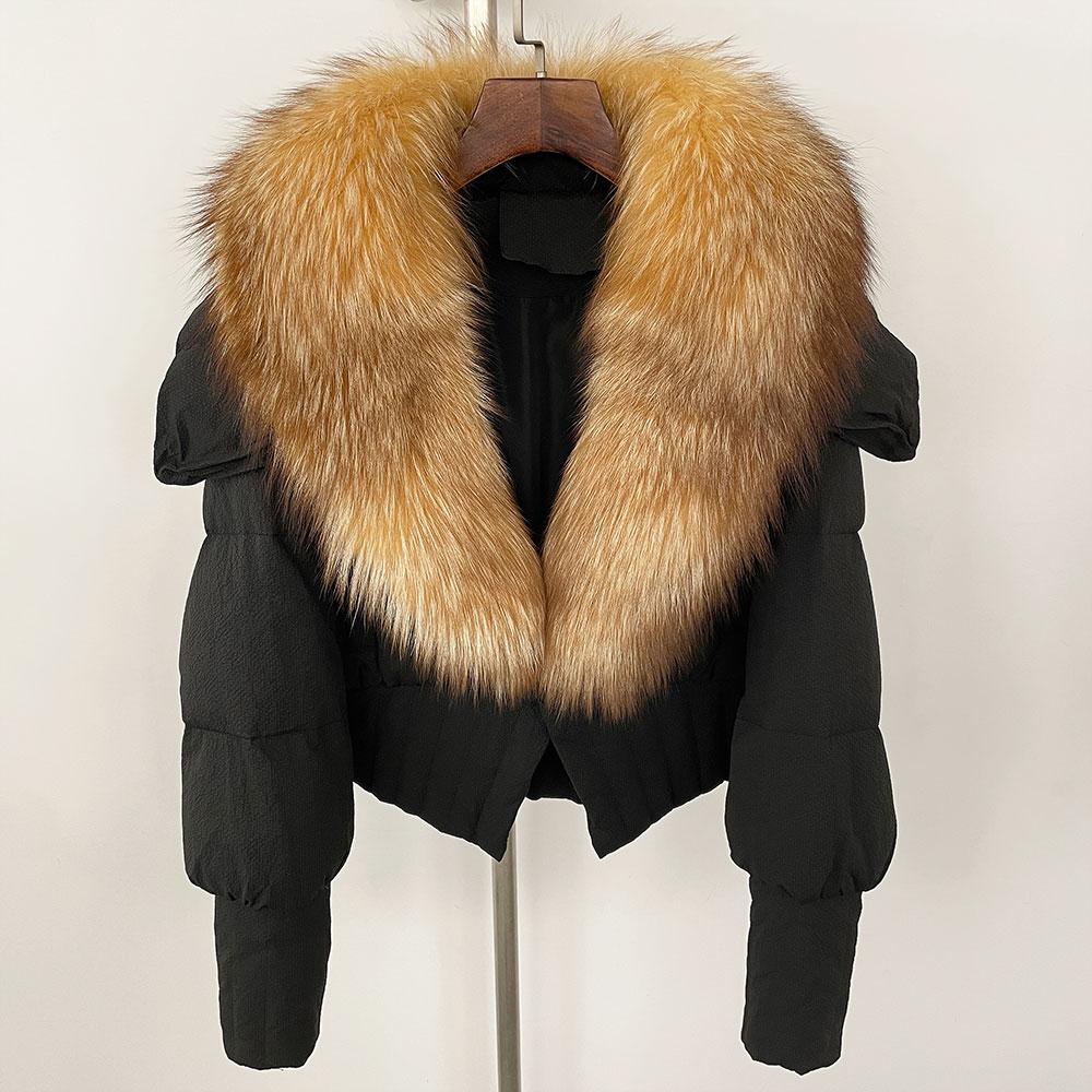 OFTBUY Down Jacket Women 2024 New Winter Natural Real Raccoon Fox Fur Collar Short White Duck Down Coat Thick Warm Casual Outerwear