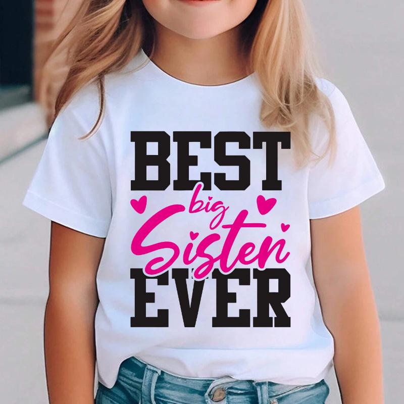 Summer Fashion Girls' Short-Sleeve T-Shirt "Best Big Sister Ever" Letter Print Casual Versatile Top NY-DX