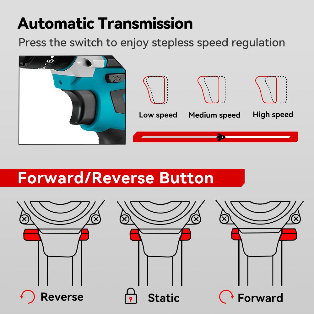 ONEVAN Electric Impact Drill 25+3 Torque 500W Cordless Electric Screwdriver Woodworking Power Tool For Makita 18V Battery Pin