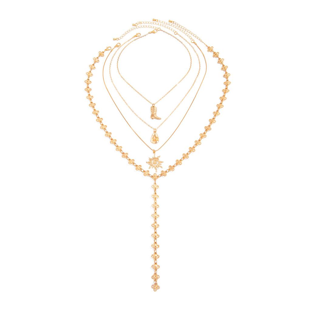Temperament Light Luxury Metal Flower Chain Long Necklace, Ethnic Style Sun Flower Boots Pendant Necklace