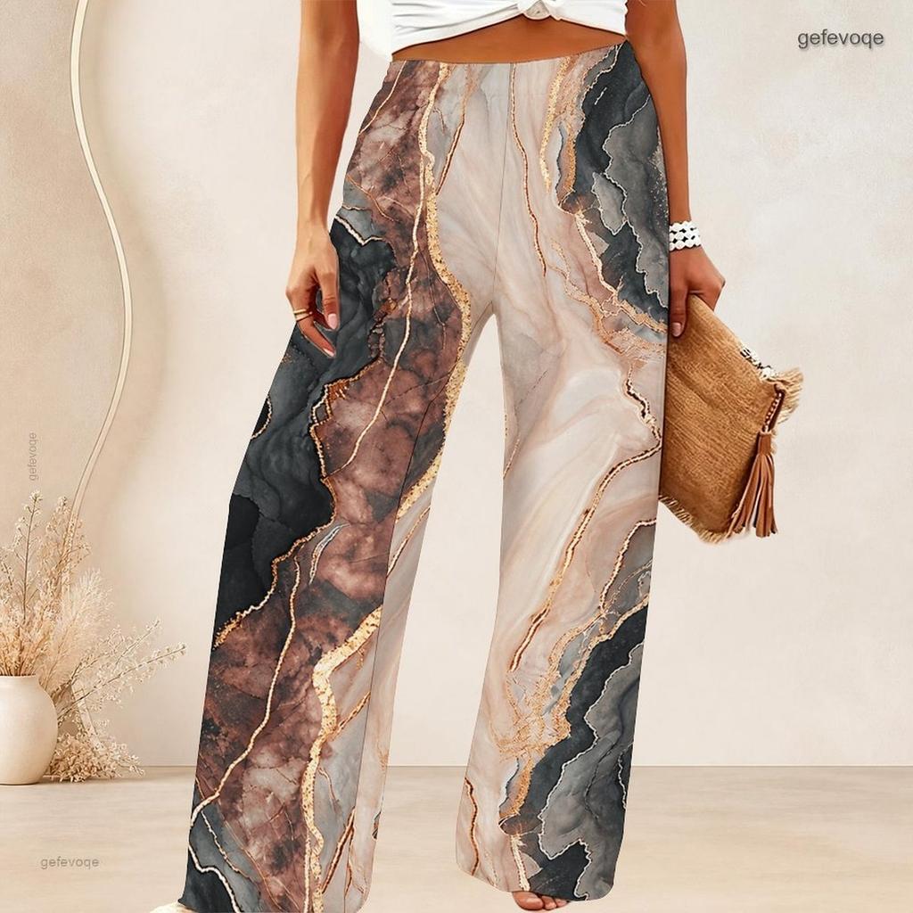 Women Plus Size Abstract Geometric Print Wide Leg Pants Elastic High Waist Loose Casual Long Trousers For Daily Holiday Wear