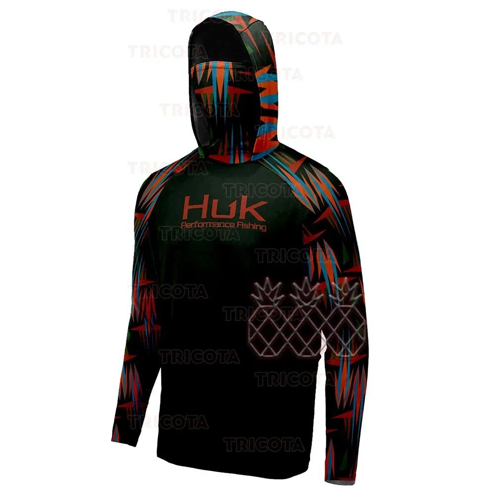 HUK Fishing Hoodies Shirts Face Cover Fishing Clothing Outdoor Men Long Sleeve Breathable UV Protection UPF50+ Fishing T-shirts