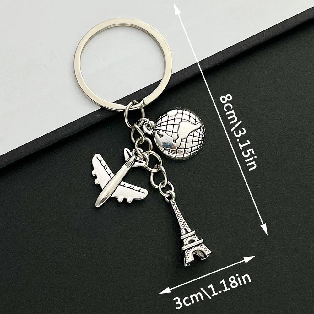 European Travel Alloy Keychain: Plane & Eiffel Tower Design