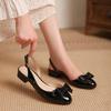 2025 New Bow Round Head Thick Heel High Heels Versatile Niche Bag Head Word with Sandals Women's Empty Single Shoes