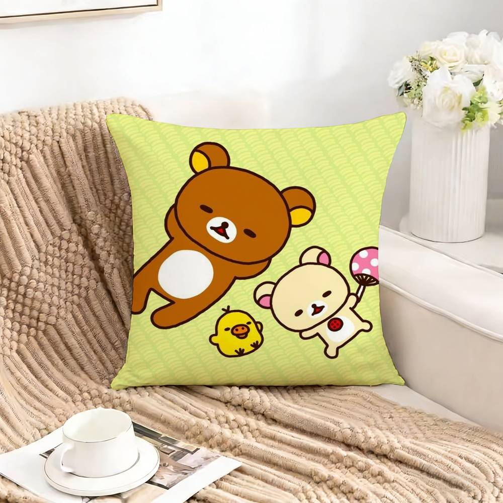 

Funny RRilakkumabear Pillow Case Square DoubleSided Sofa Cushion Cover Bedroom Bedside Pillow 30X30cm