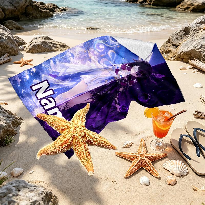 Custom Name Personalized Genshin Impact Print Beach Towel, for Trip Camping Beach Party Home Decor, Birthday Gift for Family & Friends