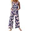 Women's Fashion Casual Button Sleeveless Jumpsuit Floral Flower Print Cotton Pocket Jumpsuit