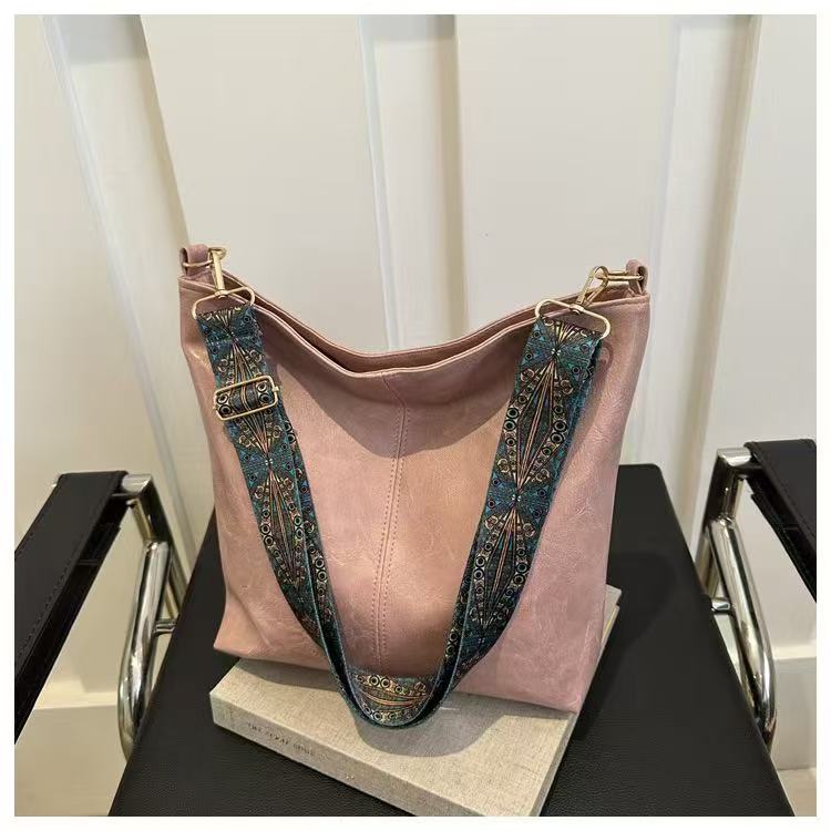 Женская сумка через плечо в стиле бохо, вместительная, винтажная сумка с широким ремешком, повседневная сумка для поездок на работу розовый