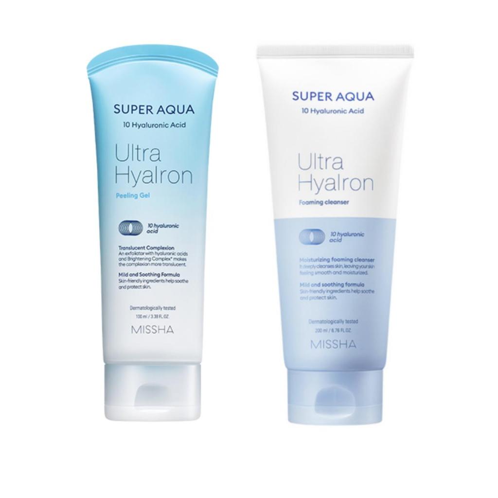 [MISSHA]Super Aqua Ultra Hyalron Set: Peeling Gel 100ml + Foaming Cleanser 200ml
