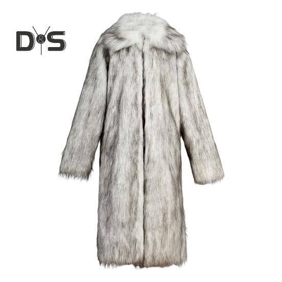 Men Long Faux Fur Overcoat Lapel Long Sleeve Windproof Open Front Coat Thickened Warm Imitation Fur Outwear