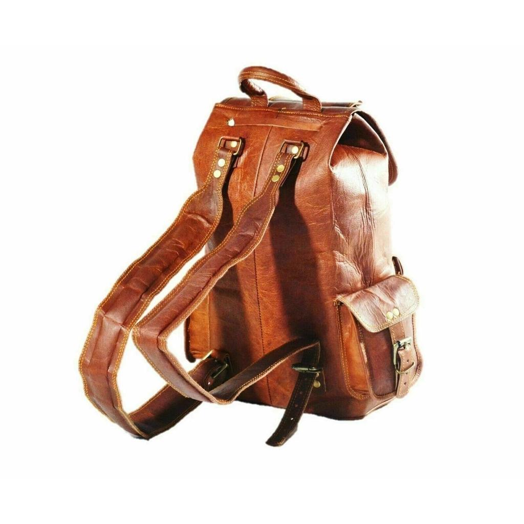 Goat Leather Bag Backpack Rucksack Vintage Genuine Laptop Brown Travel New Men's