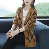 Herbst/Winter Damen Übergröße Strickjacke Pullover V-Ausschnitt Lockere Strickjacke Bedrucktes einreihiges Strickoberteil