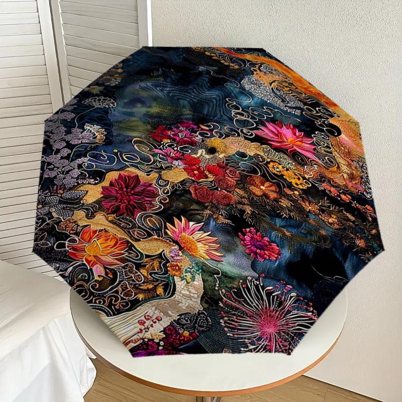 1pc Underwater Floral Fantasy Umbrella with Plastic Handle,Suitable for All Seasons Home Travel Outdoor UmbrellaDD1603