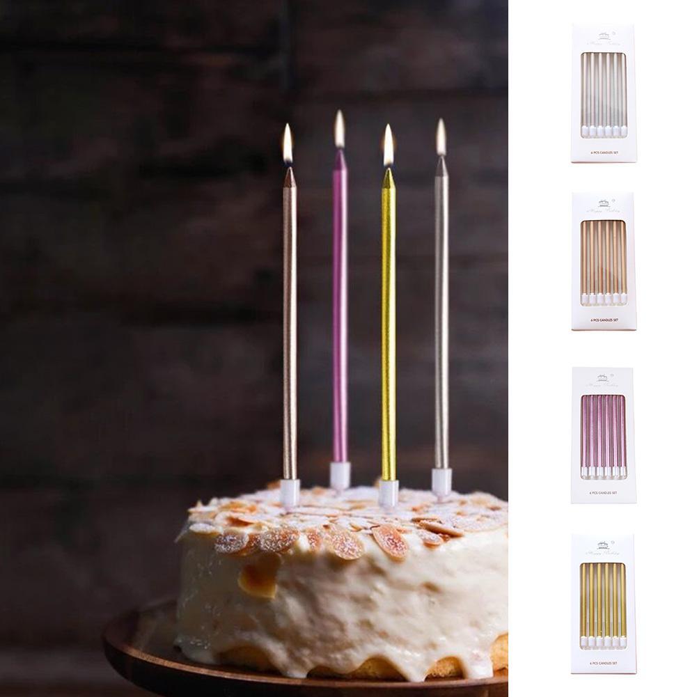 6pcs Cake Birthday Candles Colorful Gold-plated Pencil Decor Candles Candles Party Birthday Festival Decoration Set DIY Wed H1M6