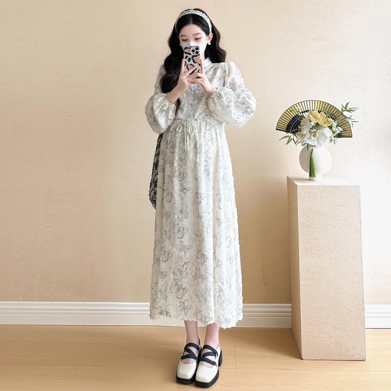 2026 Early Spring Hepburn Style High-Quality Jacquard Chiffon Maternity Dress XL