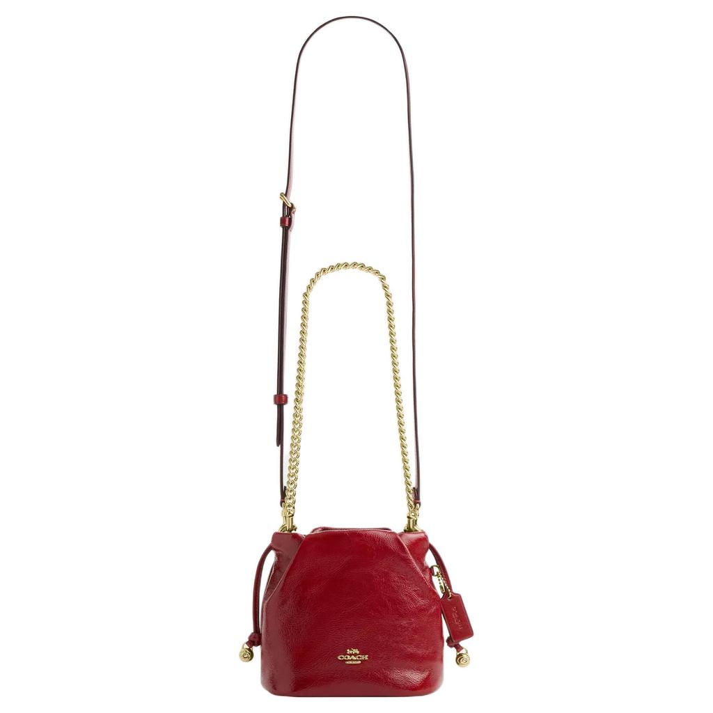 Coach Faye 18 Gold Logo Drawstring Bucket Bag Wrinkled Leather Mini Shoulder Bag Red Women bags CDB68-IMPX1