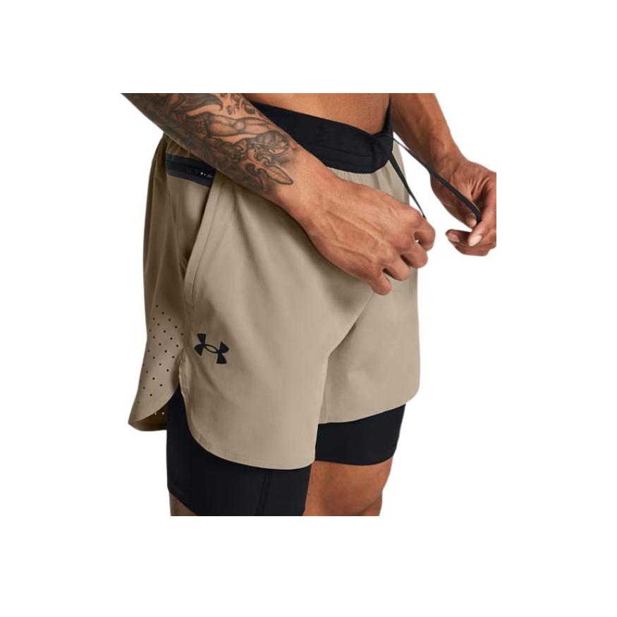 Under Armour UA Vanish Elite Logo Print Two-In-One Drawstring Mid-Rise Casual Shorts Men shorts Brown 1378604-203