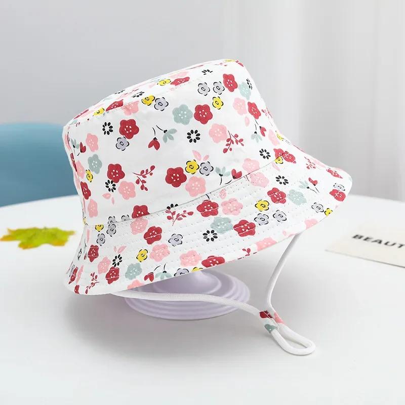 Baby Sun Hat Summer Kids Cartoon Dinosaur Print Soft Cotton Bucket Hat For Girls Boys Panama Beach UV Protection Cap Children
