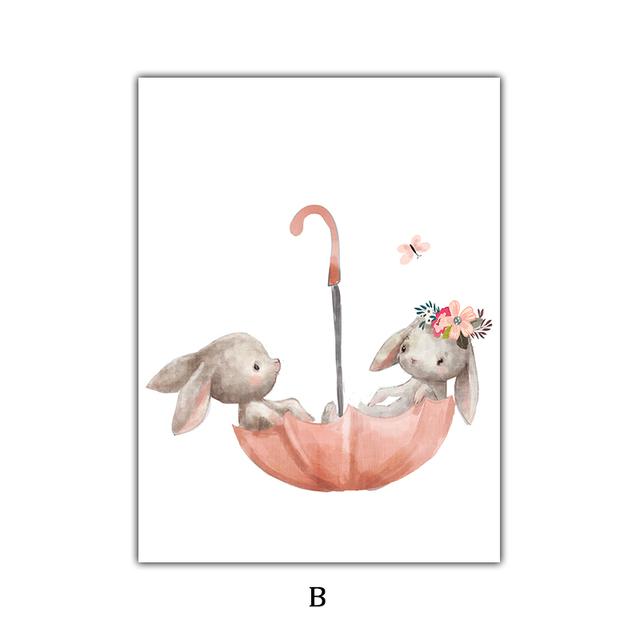 Kinderzimmer Wand Poster Druck Geschenk Baby Mädchen für Wand Kunst Kaninchen Fuchs Cartoon Tier Leinwand Malerei Bilder Kind Schlafzimmer Dekor