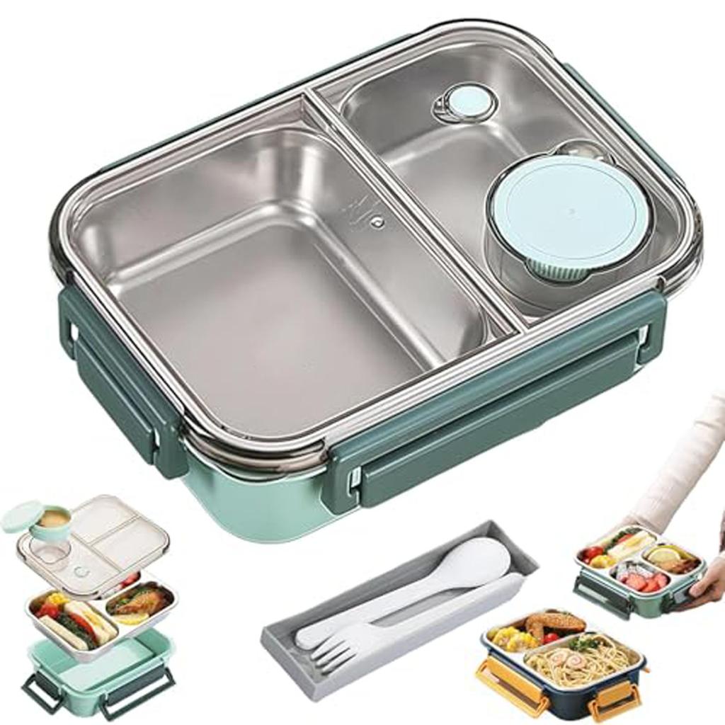 Boîte à lunch, Boîte à lunch portable en acier inoxydable, Avec vaisselle et compartiments séparés
