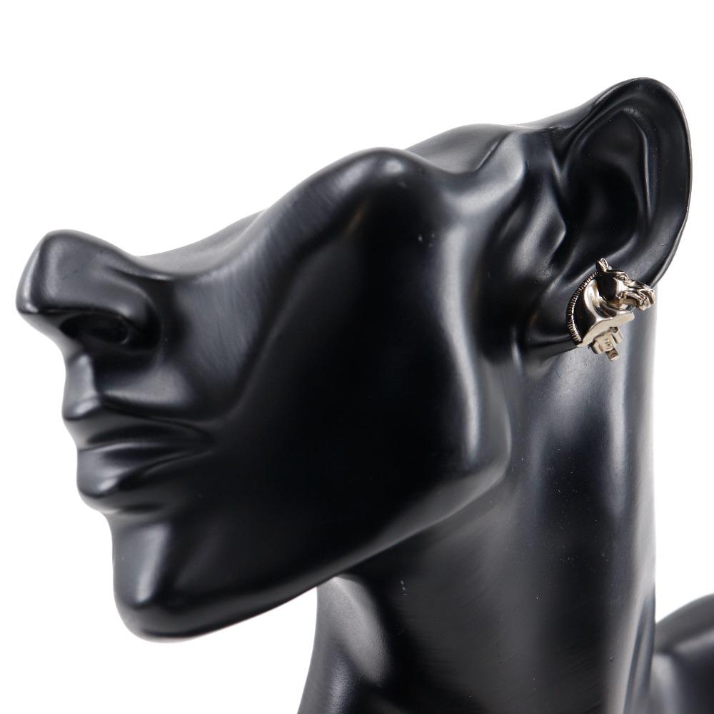 Hermes Shuval Earring Hose Motif Silver Metallic 10.5g Women Used