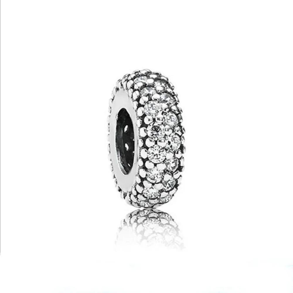 New Shining Zircon Love Heart Spacer Bead 925Silver Pendant for DIY Bracelet Flower Charm Women Jewelry Making