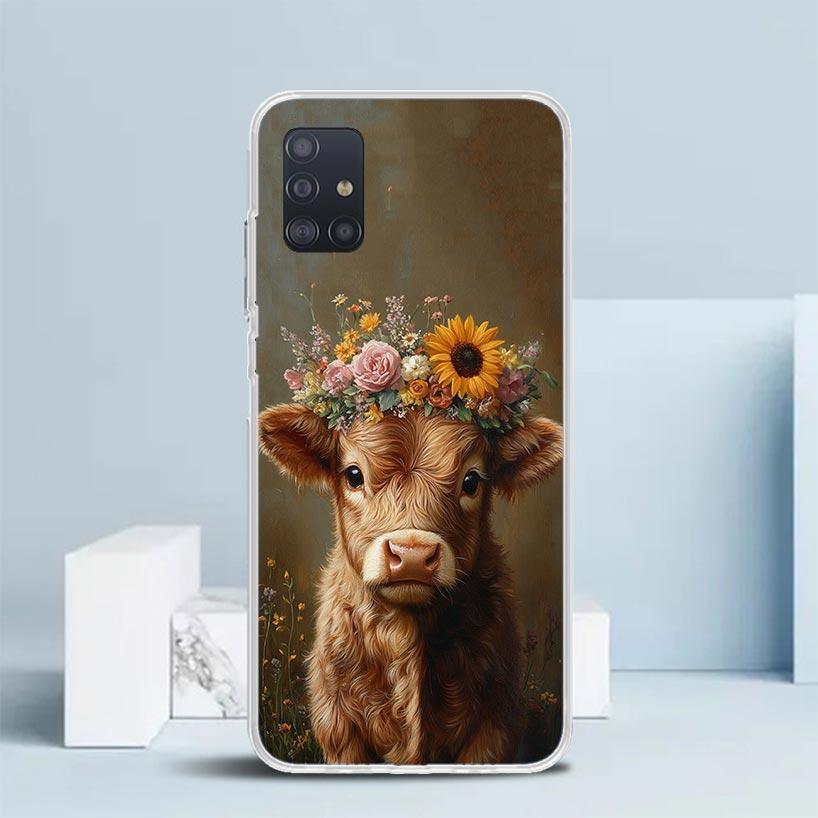 Süße Schottische Hochlandkuh Weiche Hülle für Samsung Galaxy A12 A22 A32 A52 A72 A02S Handyhülle Note 20 Ultra 10 S10 Plus A51 A71 A50S A20S
