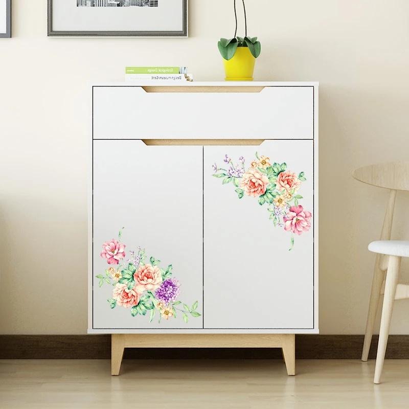 Peony Flower Wall Stickers Home Decoration Wallpaper Vinyl Wall Stickers Children Living Room Toilet Refrigerator Stickers LS