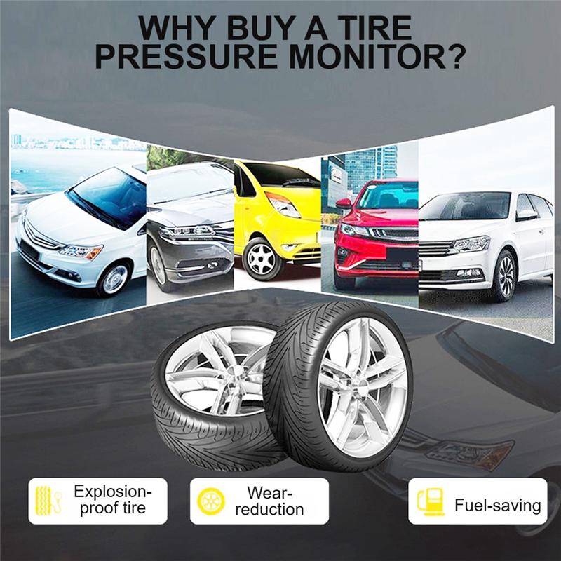 Car Tyre Pressure Monitoring Tire Pressure Monitor System Solar TPMS Temperature Warning Fuel Save 4 External Sensors