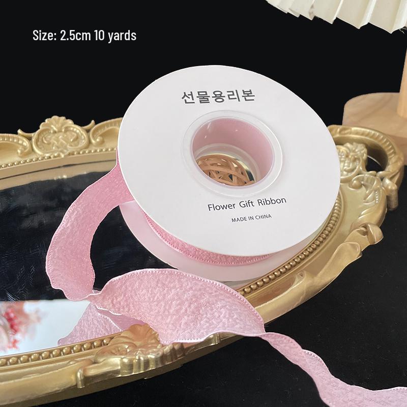 Pleated Silk Ribbon with Floral Ruffles for Gift Wrapping and Decorative Tying