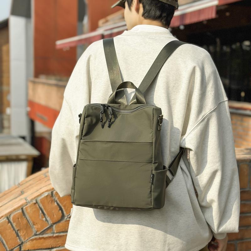 Men Nylon Backpack Solid Color Women Small Backpack