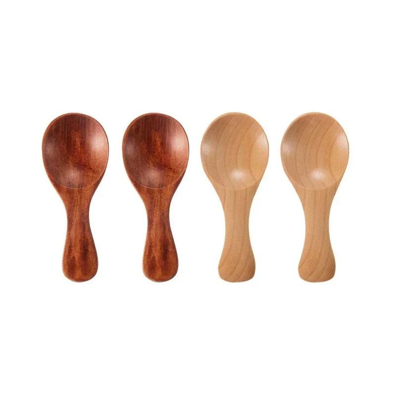 

2025 Hot 4Pcs/set Wooden Spoons Small Kitchen Spice Condiment Spoon Sugar Tea Coffee Scoop Short Handle Wood Kids Spoon Kitchen