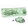 Green Wireless Keyboard and Cute Colorful Keyboard with Number Retro Typewriter Round Keycaps for Windows PC US Layout Green Mouse, 2.4GHz 104-Key