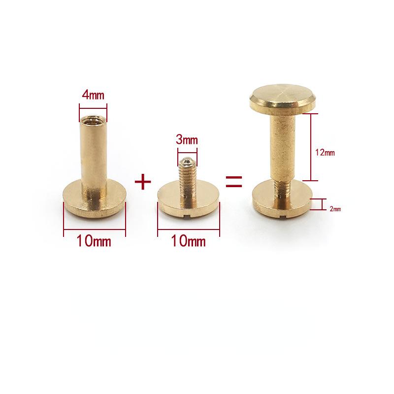 10Sets Brass Flat Head Rivets Leather Belt Button Stud Screw Nail Rivet Leather Wallet Rivets Screws Leathercraft Accessories
