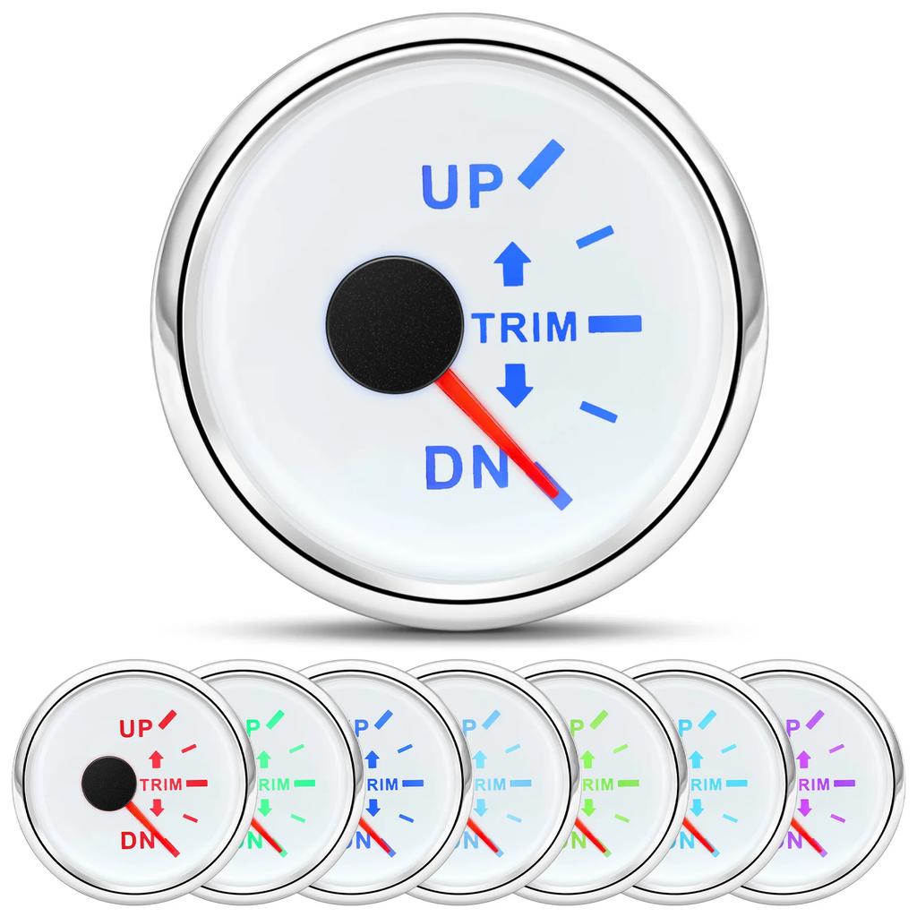 HD 52mm Boat Marine Trim Meter UP-DN Trim Tilt Indicator Meter 2 Inch Trim Gauge 7 Colors Backlight for Inboard Outboard Engine
