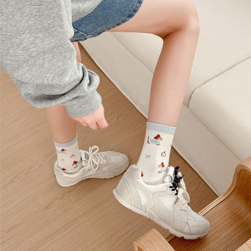 2 Pairs of Autumn Socks - Short Socks for Children, Trendy and Versatile, Cute Sausage-shaped Dog, Sweet Student Cotton Socks, Long Socks