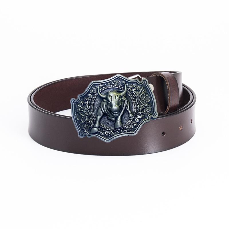 Vintage Bull Head Western Cowboy Men's Leather Belt - Personalized and Stylish