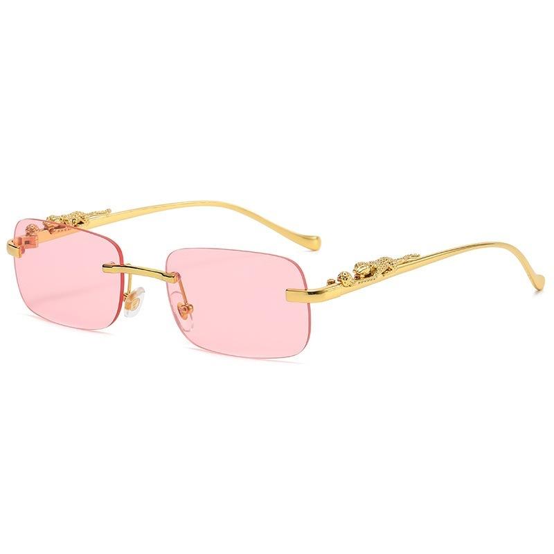 Frameless square sunglasses colored men's and women's retro leopard head metal sunglasses cheetah decorative sunglasses