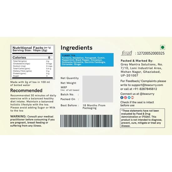 Teacurry Tummy Fat Tea (180 Tea Bags, 6 Month Pack) - Lose Weight Around your Belly | Slim Belly | For Men and Women