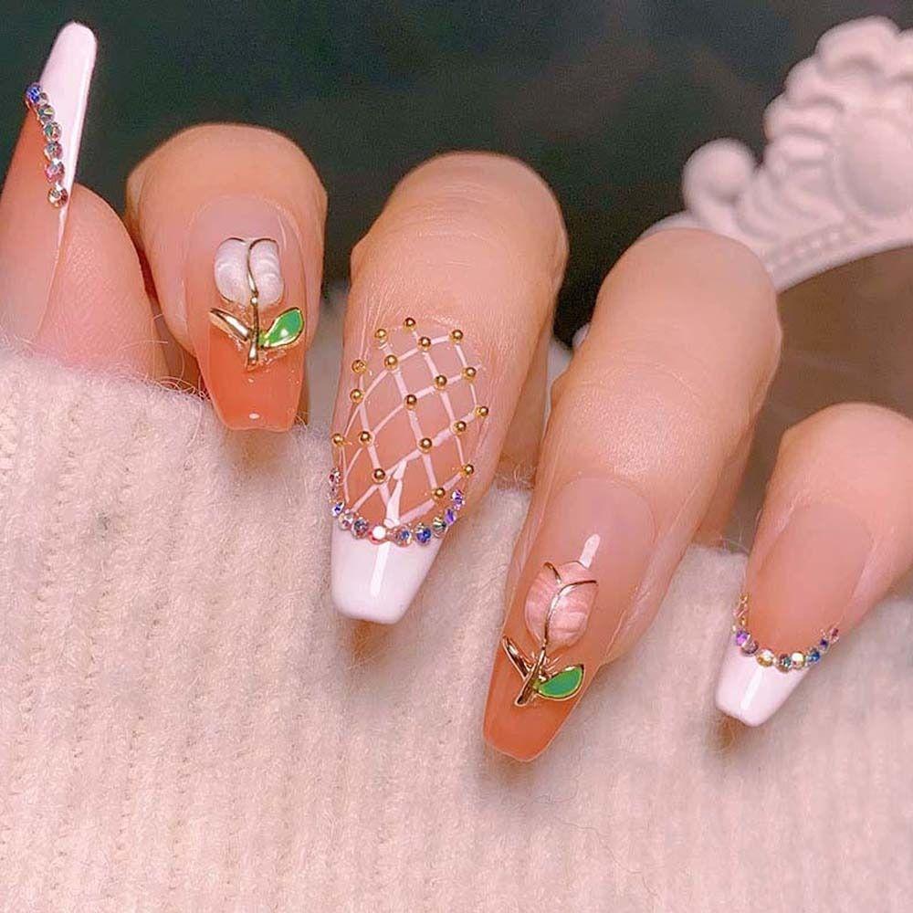 

Tulips Love Heart Nail Jewelry 3D Nail Decorations Flowers Nail Drills Nail Art Rhinestones A8