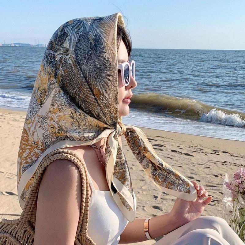 Atmosphere coffee color cashew flower velvet 91 large square scarf women's spring and autumn fashion scarf shawl dual-purpose temperament silk scarf