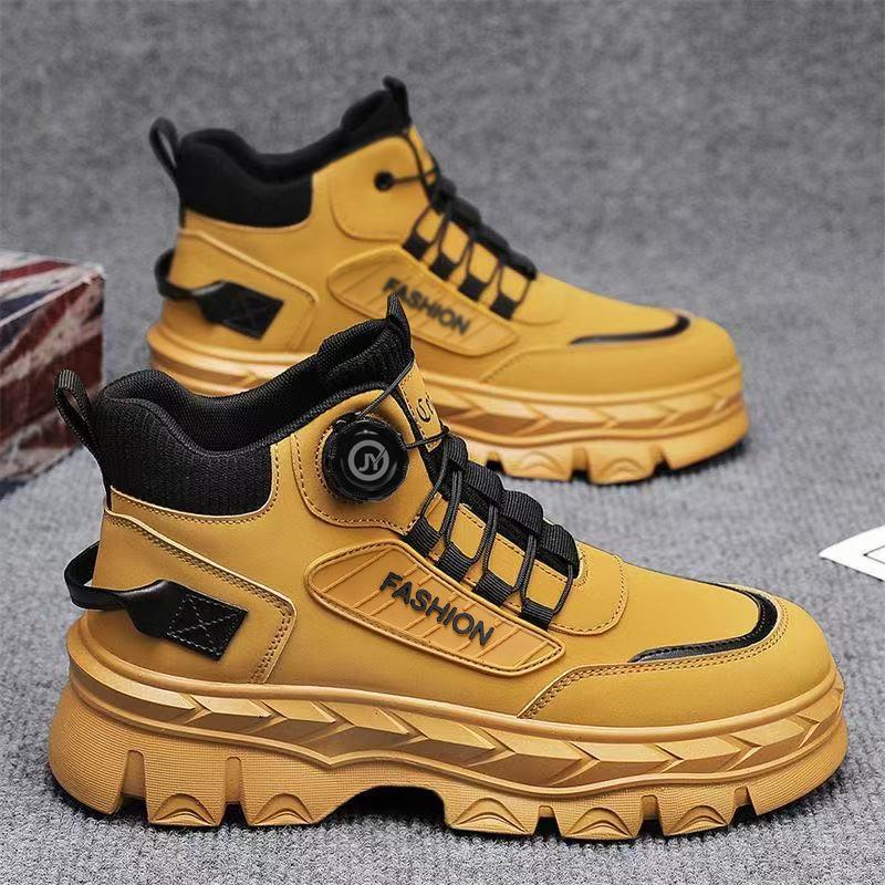 

Men Work Shoes Spring Autumn New Outdoor Non Slip Vintage Short Boots Comfortable Fashion Height Increase Platform Casual Shoes 39 жёлтый