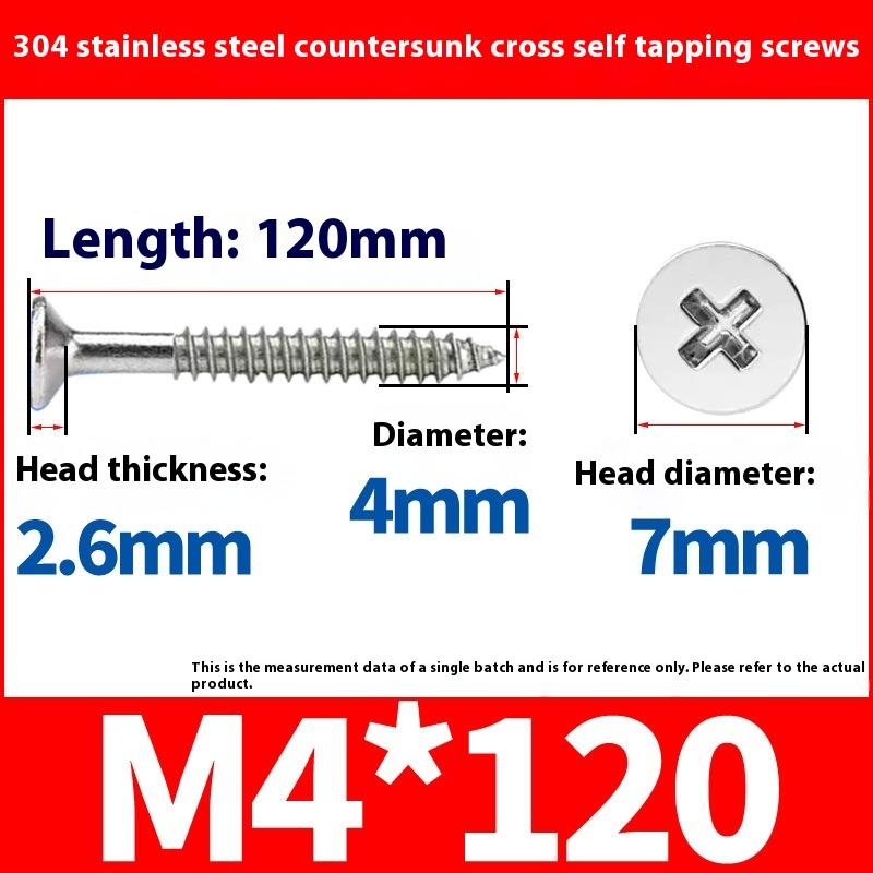 5/10Pcs Stainless Steel Cross Countersunk Head Self Tapping Screws M4 Lengthening Flat Head Tapping Long Wood Screw